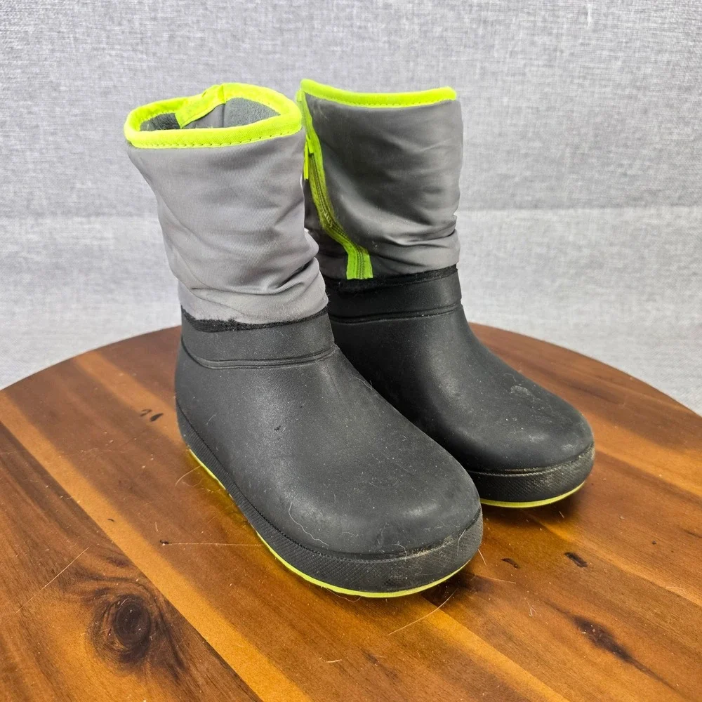 Wonder Nation Kids Black Gray Neon Yellow Winter Snow Boots Size 1 Zipper